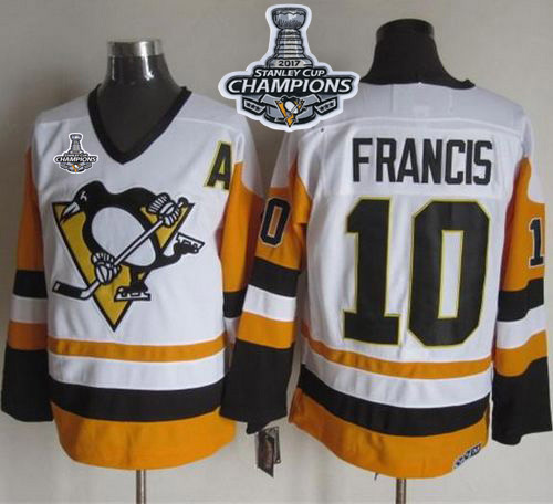 Penguins #10 Ron Francis White/Black CCM Throwback Stanley Cup Finals Champions Stitched NHL Jersey